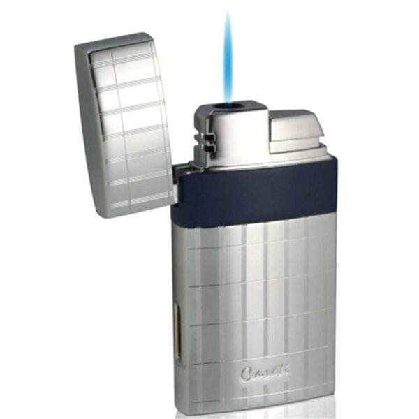 Caseti Troy Polished Chrome With Blue Single Torch Flame Cigar Lighter CAL438ERBL